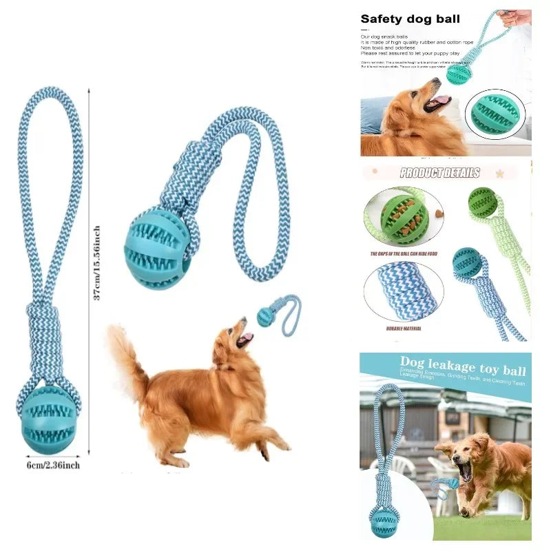 Rubber Dog Ball with Rope – Treat-Dispensing Interactive Toy Interactive Dog Toy QXL