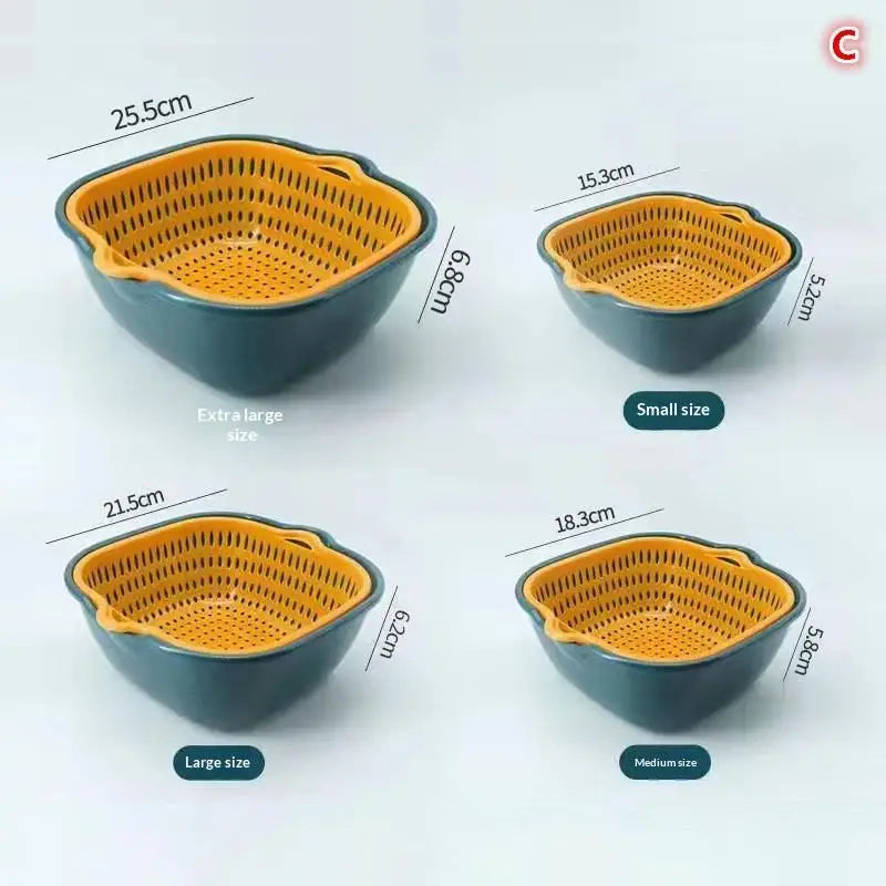 Double-Layer Kitchen Sink Colander & Drain Basket Set Kitchen Colander Set QXL C