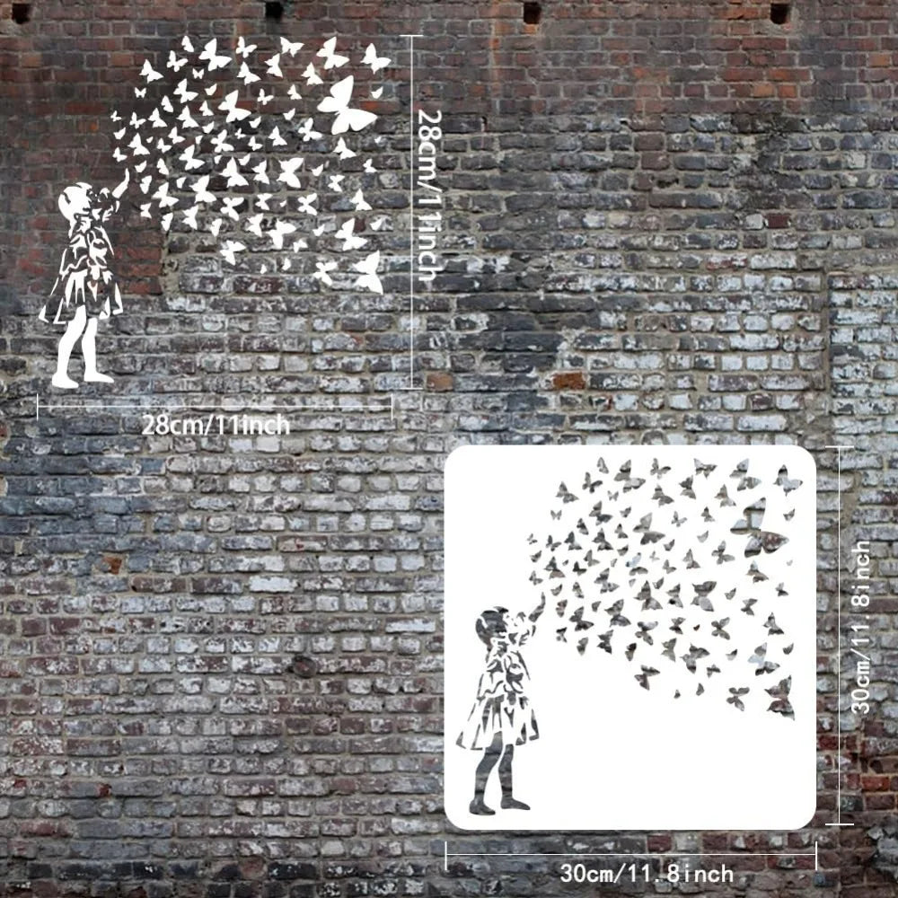 Woman & Butterfly PET Painting Stencil 11.8" | DIY Wall Decor Craft Painting Stencil QXL