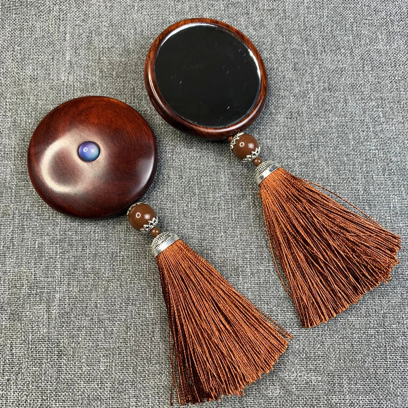 Sandalwood Pocket Mirror with Tassels | Retro Compact Gift Compact Pocket Mirror QXL