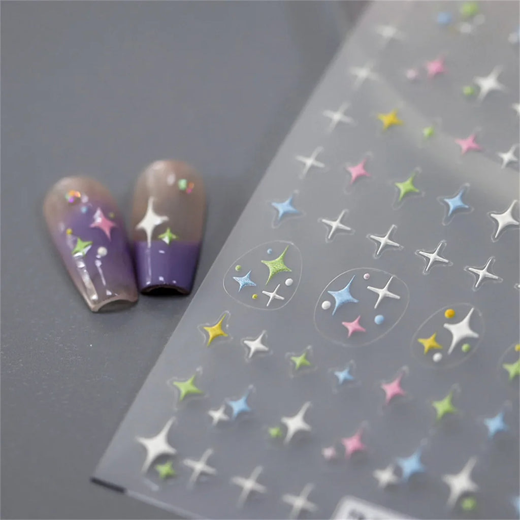 5D Kawaii Star Nail Stickers | Macaron Self-Adhesive Decals Nail Art Stickers QXL