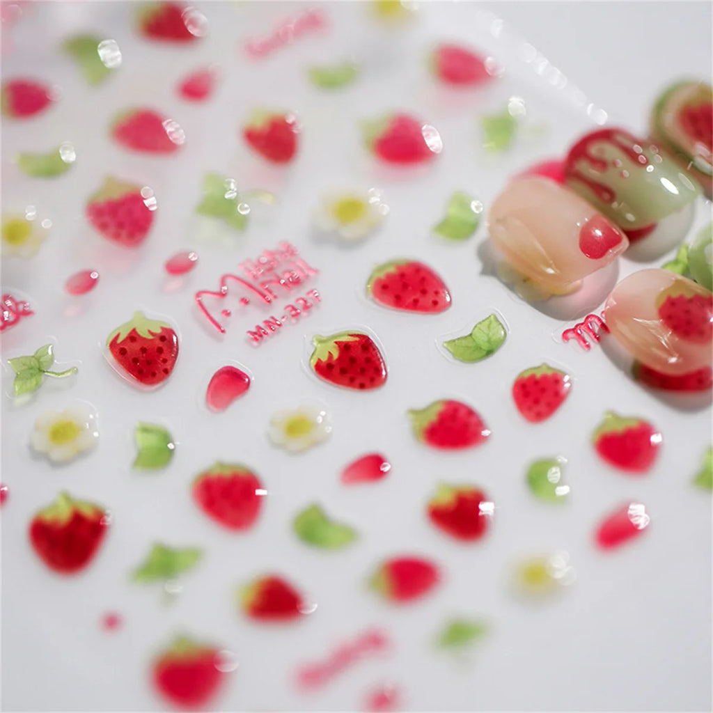 5D Kawaii Strawberry Nail Art Stickers | Jelly Decals DIY Nail Art Stickers QXL