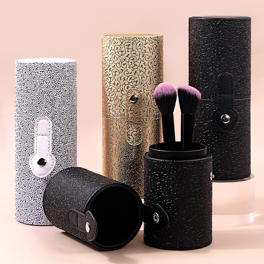 KOSSHOW PU Leather Makeup Brush Holder | Dustproof Cylinder Makeup Brush Holder QXL