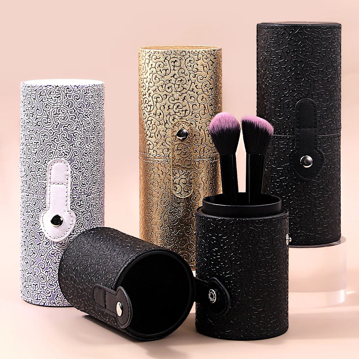 KOSSHOW PU Leather Makeup Brush Holder | Dustproof Cylinder Makeup Brush Holder QXL