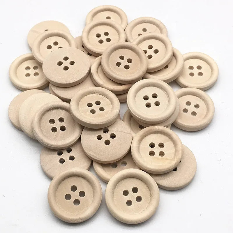 50-Pack Natural Wooden Buttons 4-Hole | Sewing & DIY Crafts Wooden Craft Buttons QXL