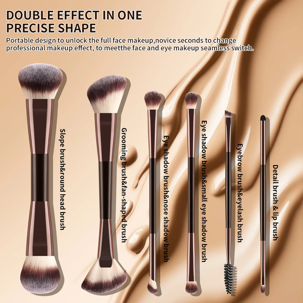 6-Pc Double-Ended Makeup Brush Set | Full Face Cosmetic Tools Makeup Brush Set QXL