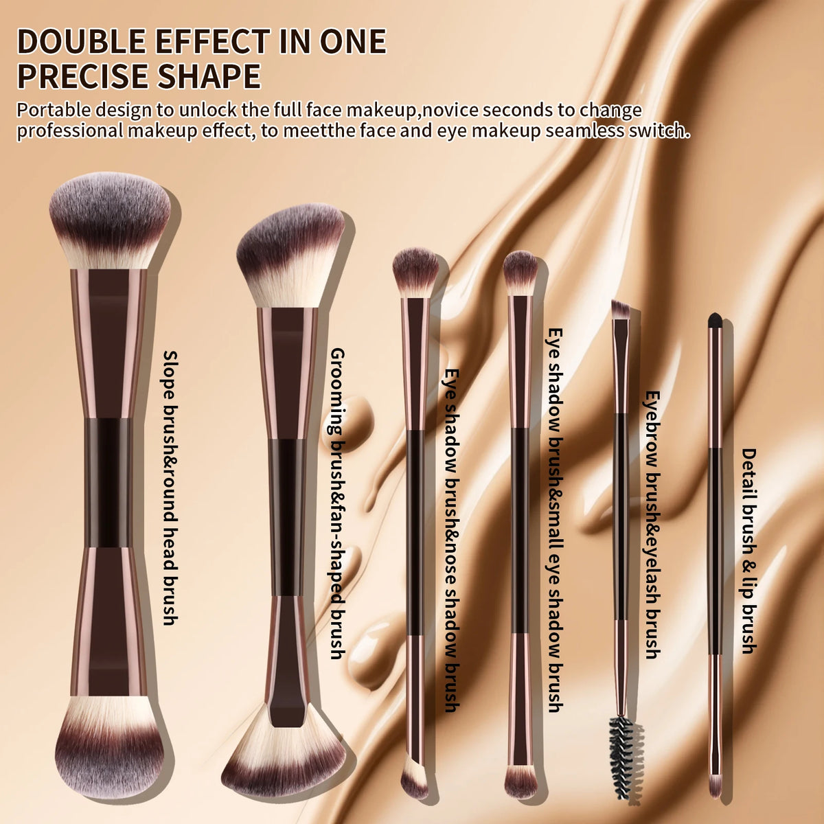 6-Pc Double-Ended Makeup Brush Set | Full Face Cosmetic Tools Makeup Brush Set QXL