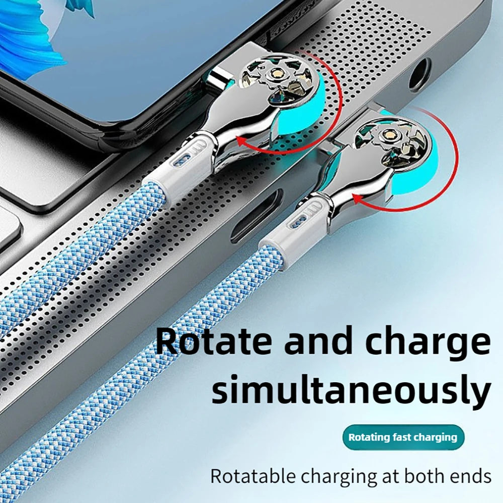 180° Rotating USB-A to USB-C Fast Charging Cable | LED & Braided USB Charging Cable QXL