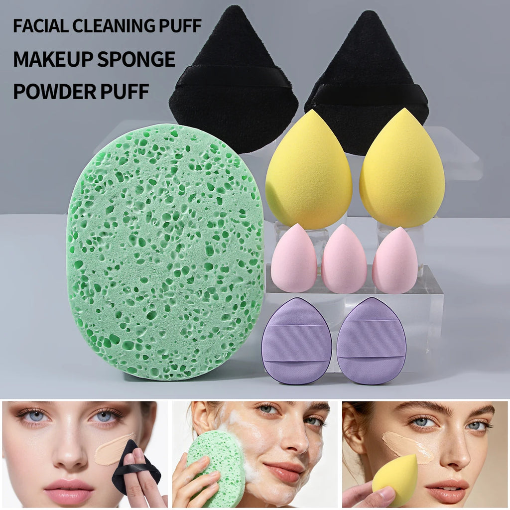 10-Pc Makeup Sponge & Powder Puff Set | All-in-One Kit Makeup Sponge Set QXL MULTICOLOR