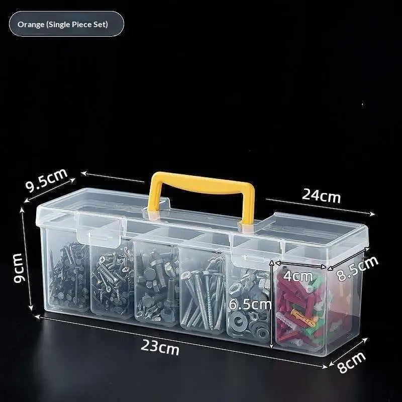 7-Piece Clear Multi-Compartment Tool Storage Organizer Set Tool Storage Organizer QXL Orange handle M