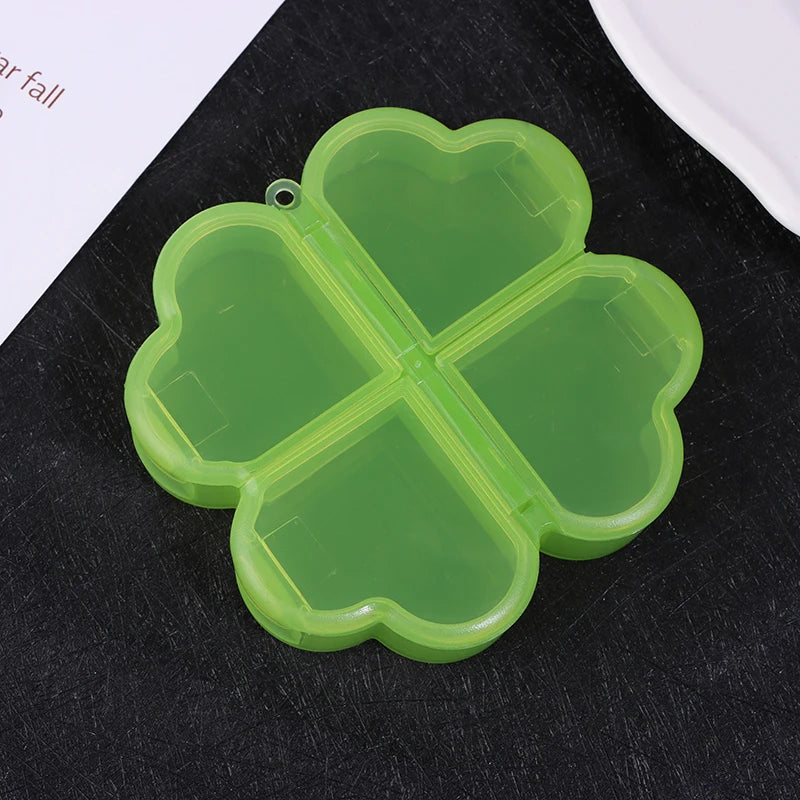 4-Grid Four-Leaf Clover Portable Pill Organizer Box Pill Organizer Box QXL Green