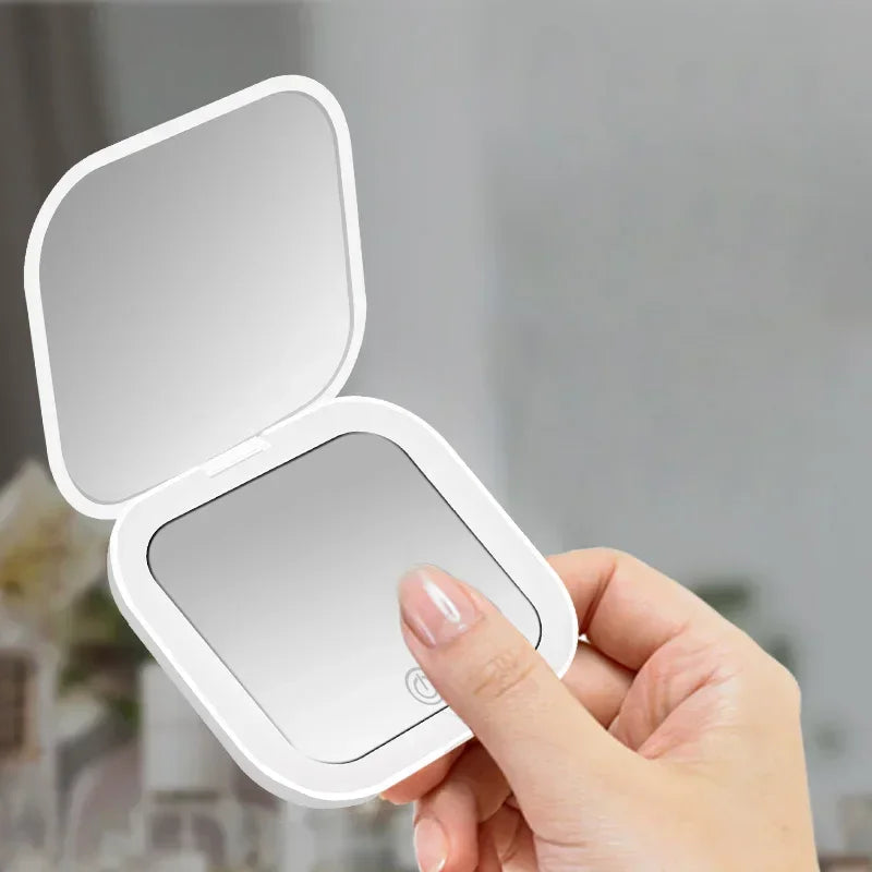 Portable LED Makeup Mirror | Foldable 2X Magnifying Travel Mirror LED Makeup Mirror QXL