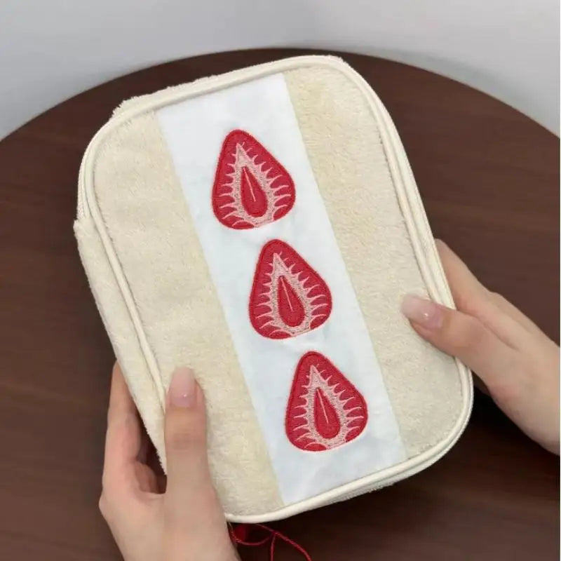 Embroidered Strawberry Pencil Case | Large Capacity Storage Bag Pencil Case QXL Default Title