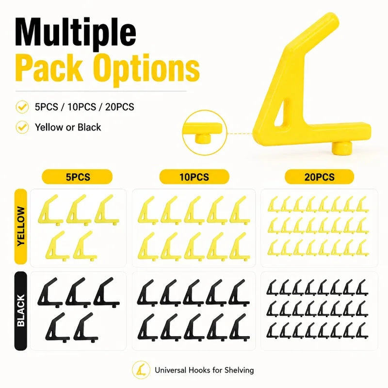 Universal Shelving Hooks 10.3mm | Garage Storage 5–20 Pack Shelving Storage Hooks QXL