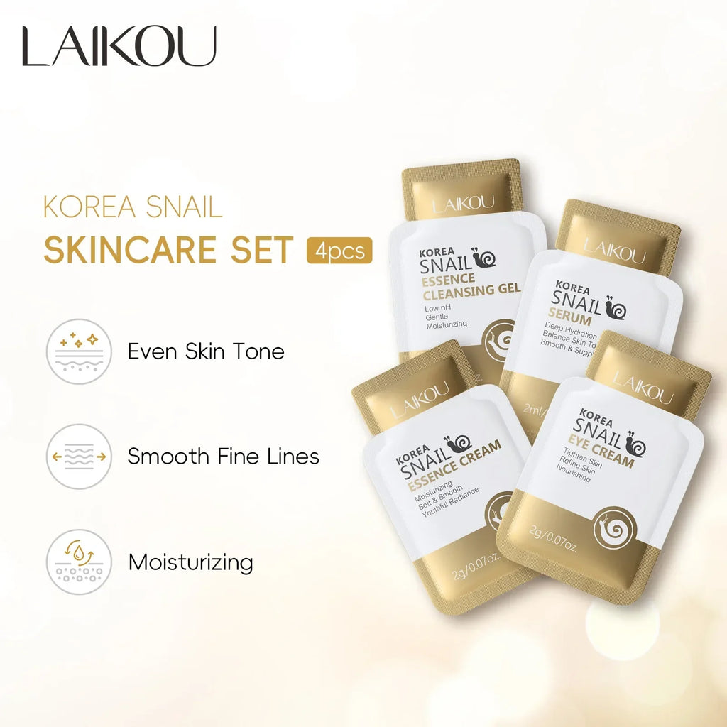 LAIKOU Korean Snail Mucin Skincare Set – Cleanser, Serum & Cream Skincare Routine Set QXL