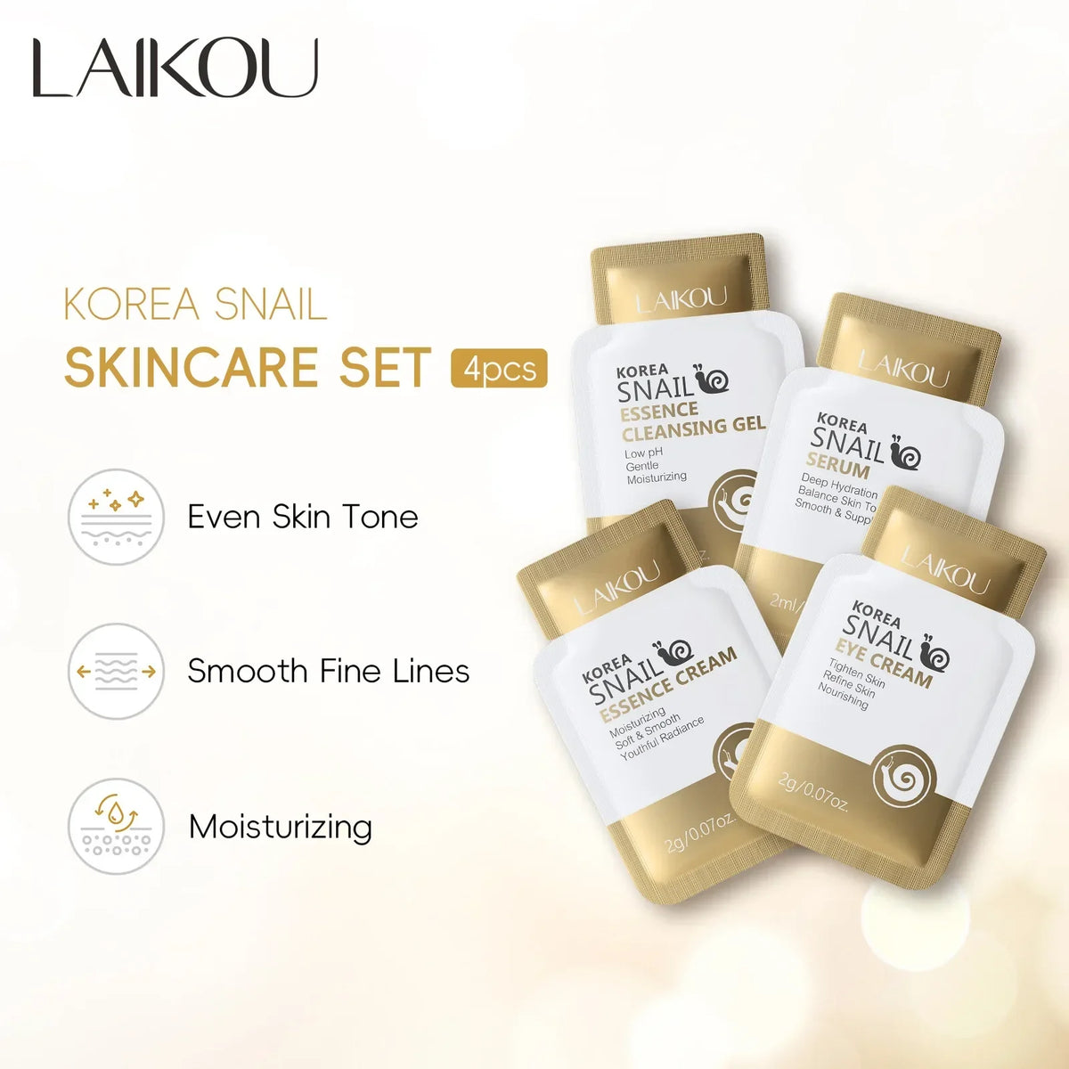 LAIKOU Korean Snail Mucin Skincare Set – Cleanser, Serum & Cream Skincare Routine Set QXL