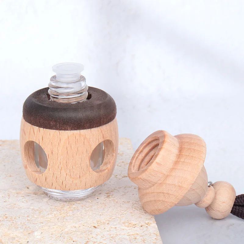 5ml Wooden Aromatherapy Car Pendant | Refillable Diffuser Bottle Aromatherapy Diffuser Pendant QXL