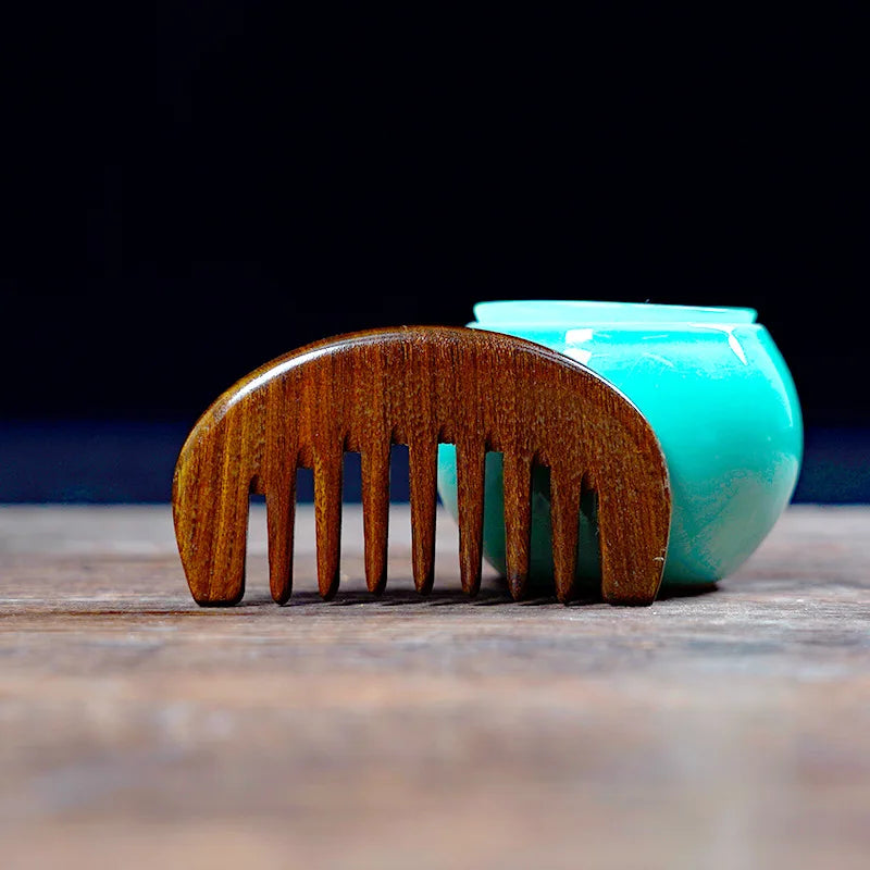 Green Sandalwood Fine Tooth Wooden Comb | Anti-Static Detangler Wooden Hair Comb QXL