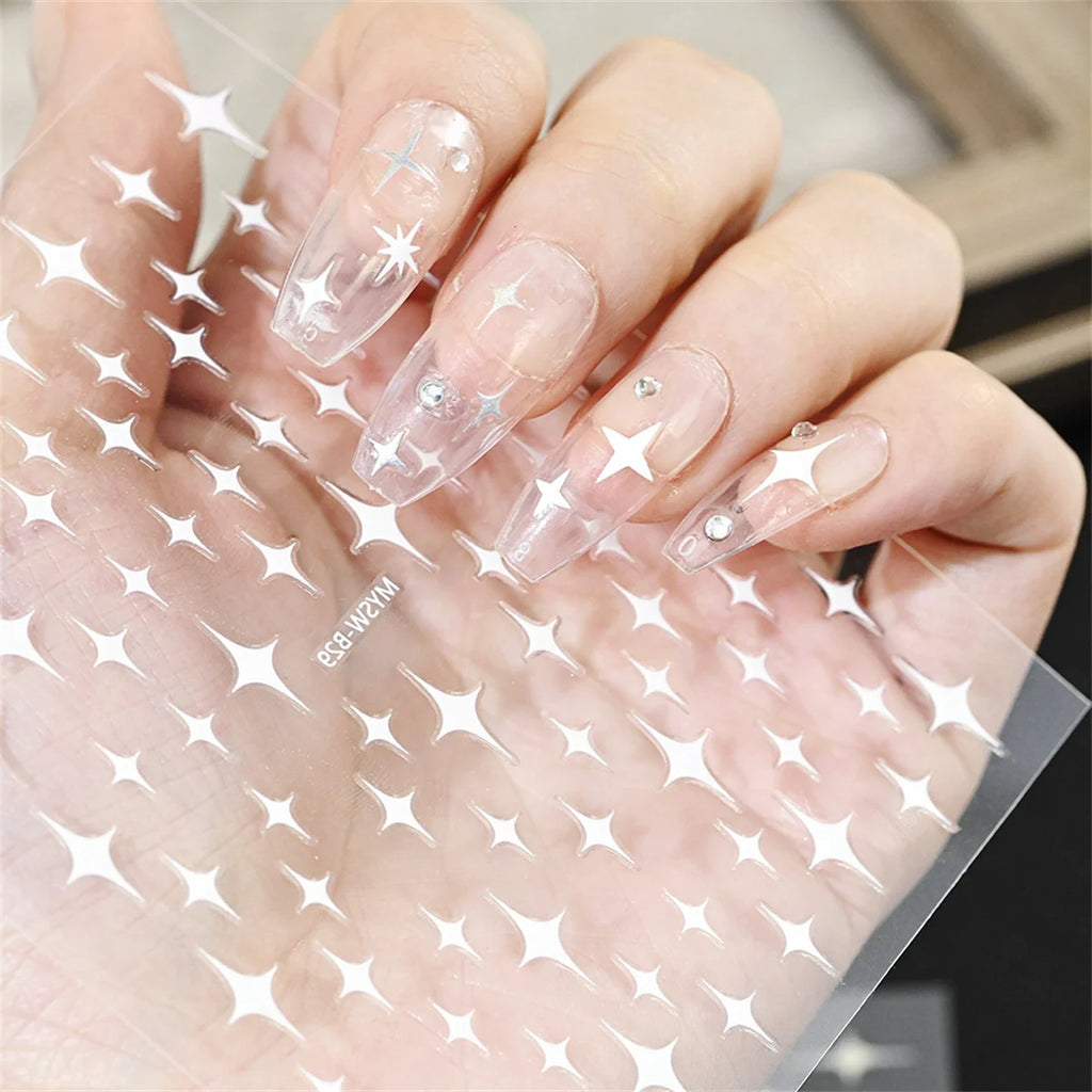 5-Pack 3D Holographic Star Nail Stickers – Gold & Silver Decals 3D Nail Art Stickers QXL