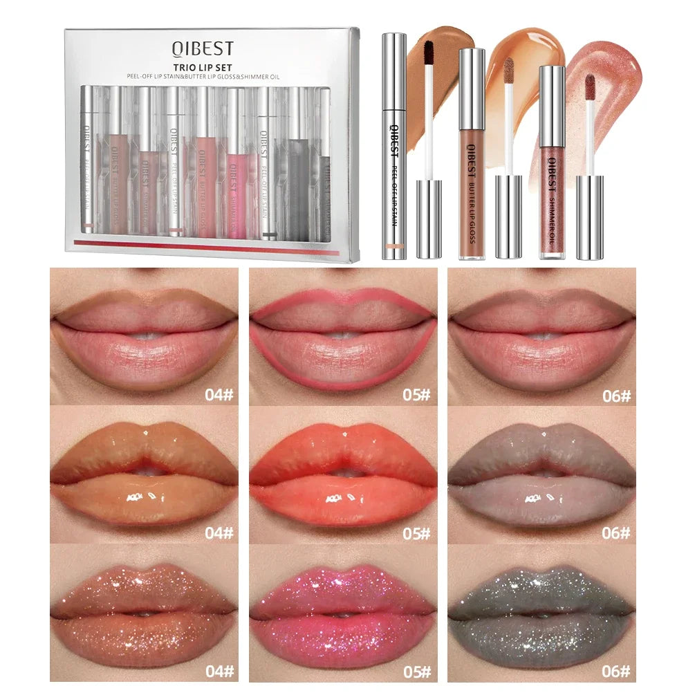 QIBEST 9-Pc Lip Set | Shimmer Oil, Peel-Off Liner & Gloss Lip Makeup Set QXL SET B