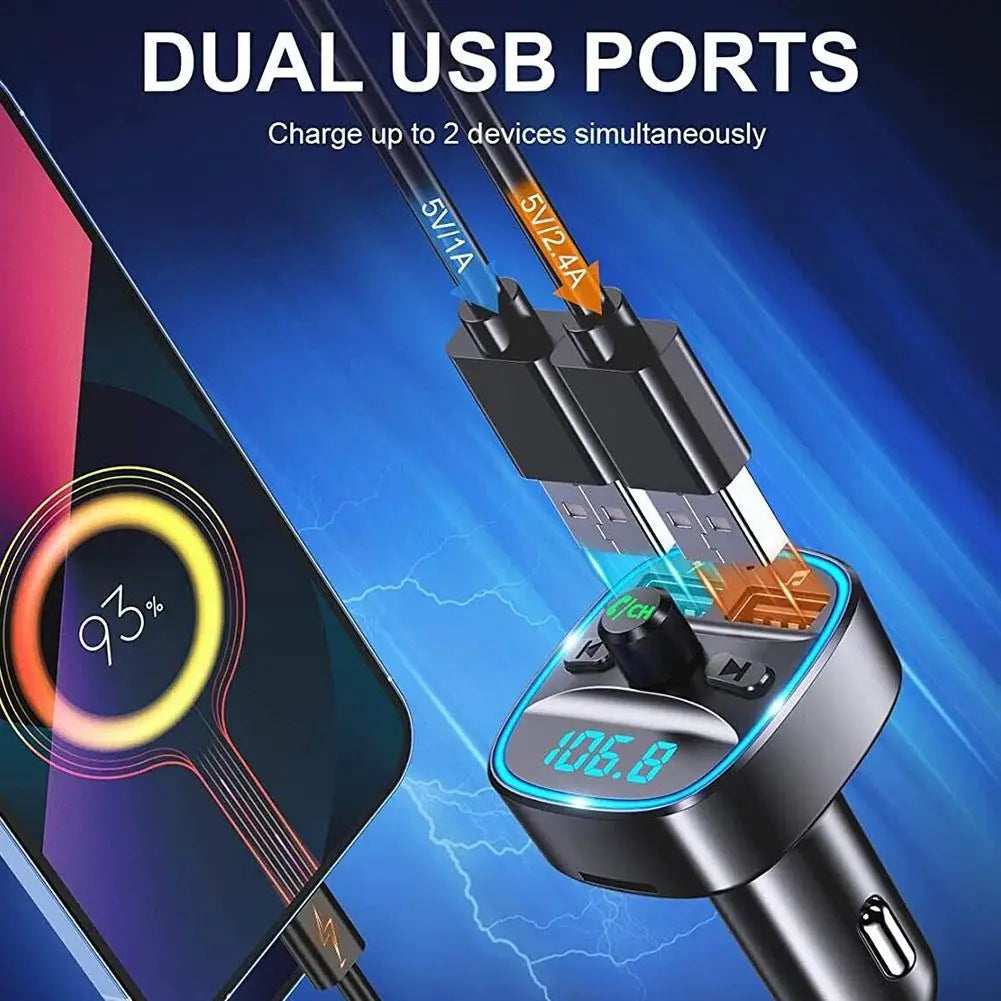 Bluetooth 5.0 FM Transmitter Car Adapter | Dual USB Fast Charge FM Transmitter Adapter QXL