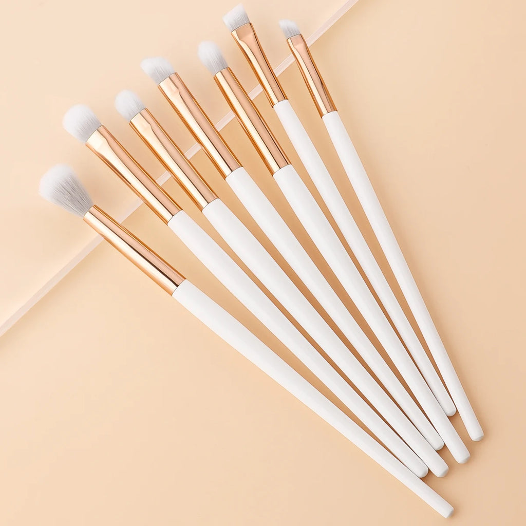 7-Pc Rose Gold Eye Makeup Brush Set | White Wood Handle Eye Makeup Brush Set QXL