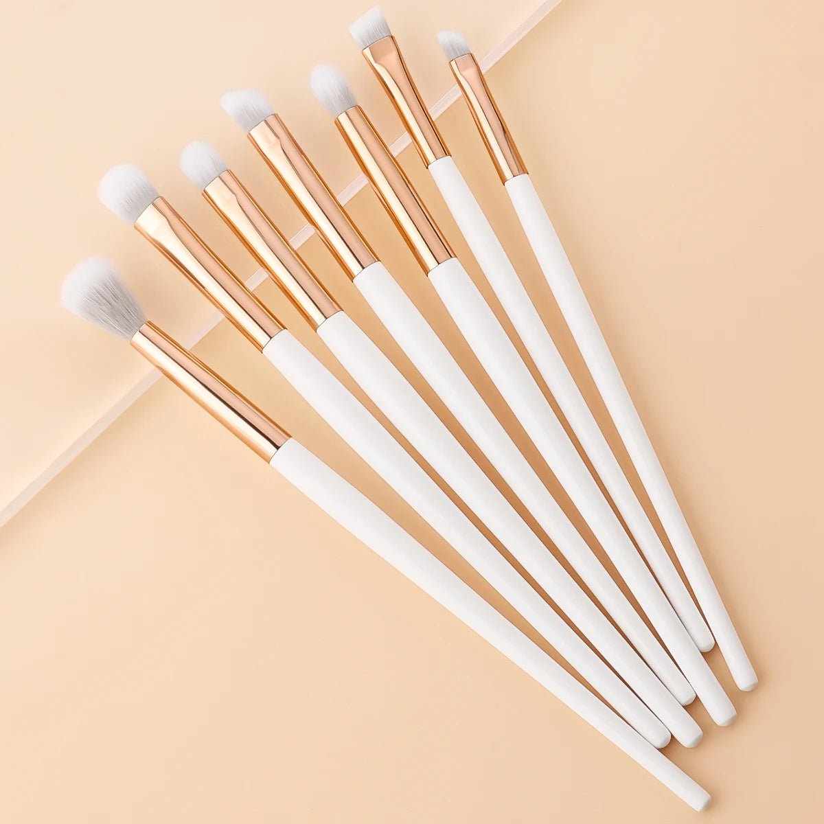 7-Pc Rose Gold Eye Makeup Brush Set | White Wood Handle Eye Makeup Brush Set QXL