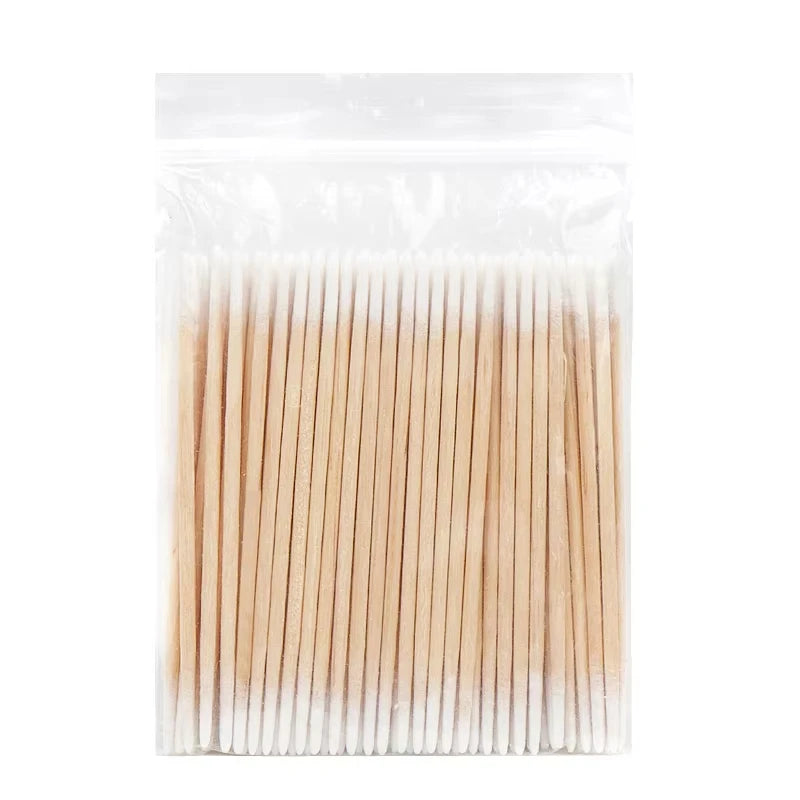 100-Pack Double-Ended Wooden Cotton Swabs – Nail & Lash Disposable Cotton Swabs QXL 100PCS-White