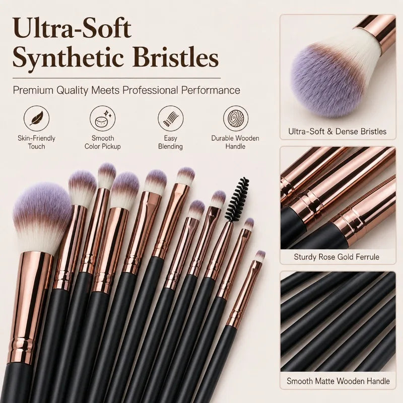 12-Piece Eye Makeup Brush Set – Blending, Shading & Brow Eye Makeup Brush Set QXL