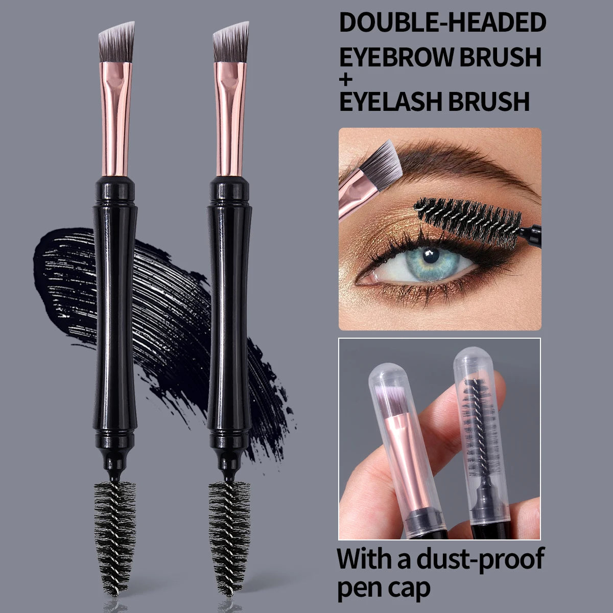 KOSSHOW Double-Headed Eyebrow & Eyelash Brush Set – 2 Pc Eye Makeup Brush Set QXL black Nylon