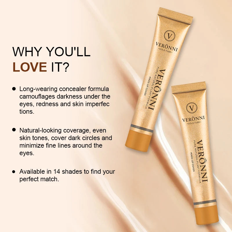 VERONNI Waterproof Liquid Concealer – Full Coverage, 14 Shades Liquid Concealer QXL