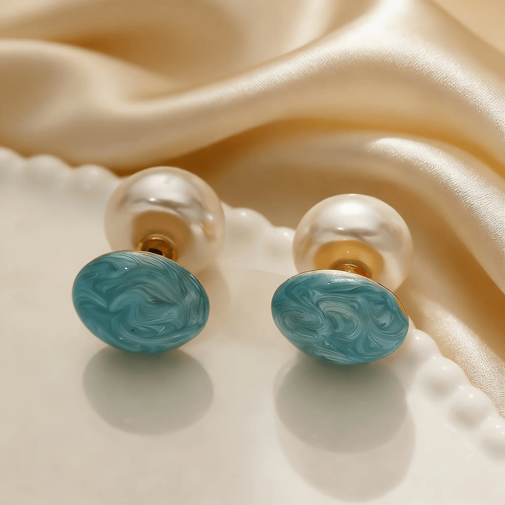 Reversible Resin Swirl Stud Earrings | Oval Water Drop Women Resin Stud Earrings QXL