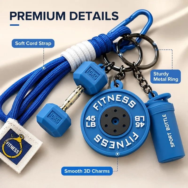 Fitness Keychain | Dumbbell, Weight Plate & Bottle Charms Novelty Keychain QXL