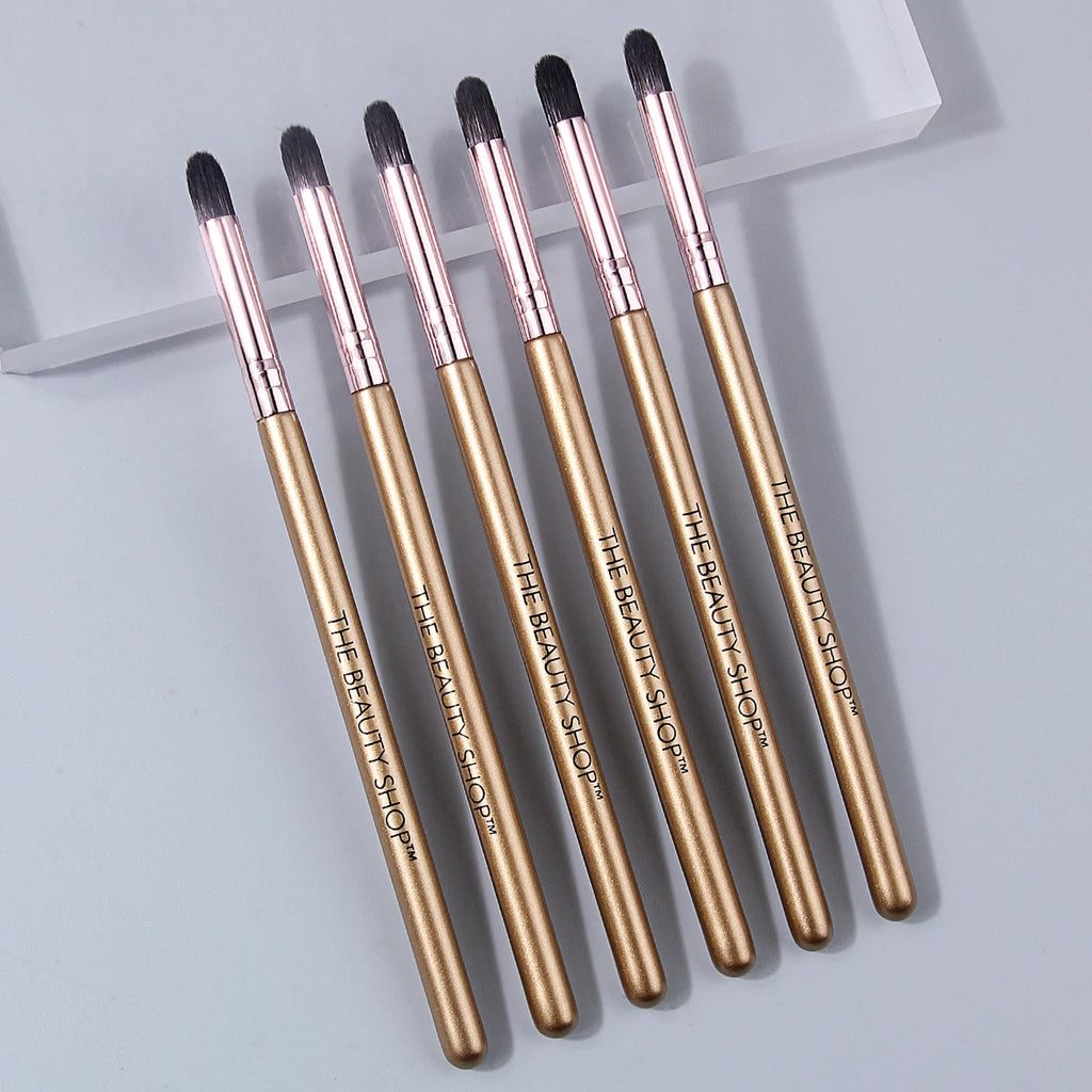 KOSSHOW 6-Pc Detail Eye Brush Set | Gold Handle Soft Nylon Eye Makeup Brushes QXL