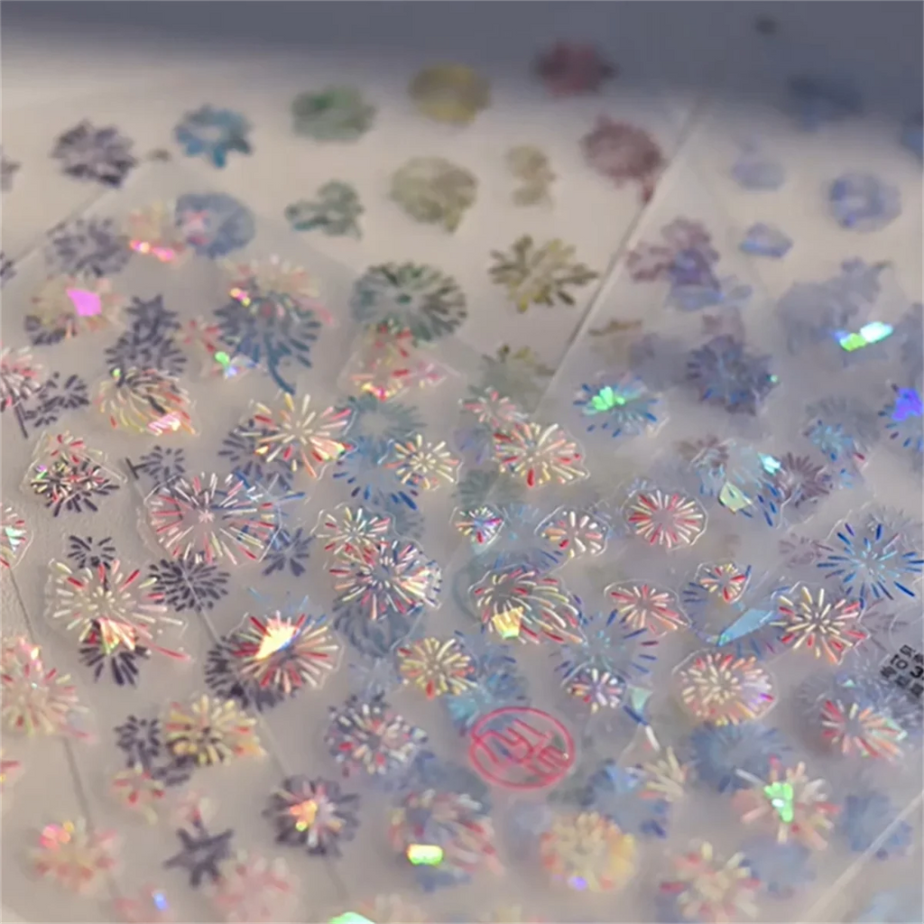 5D Kawaii Fireworks Nail Stickers | Laser Self-Adhesive Decals Nail Art Stickers QXL