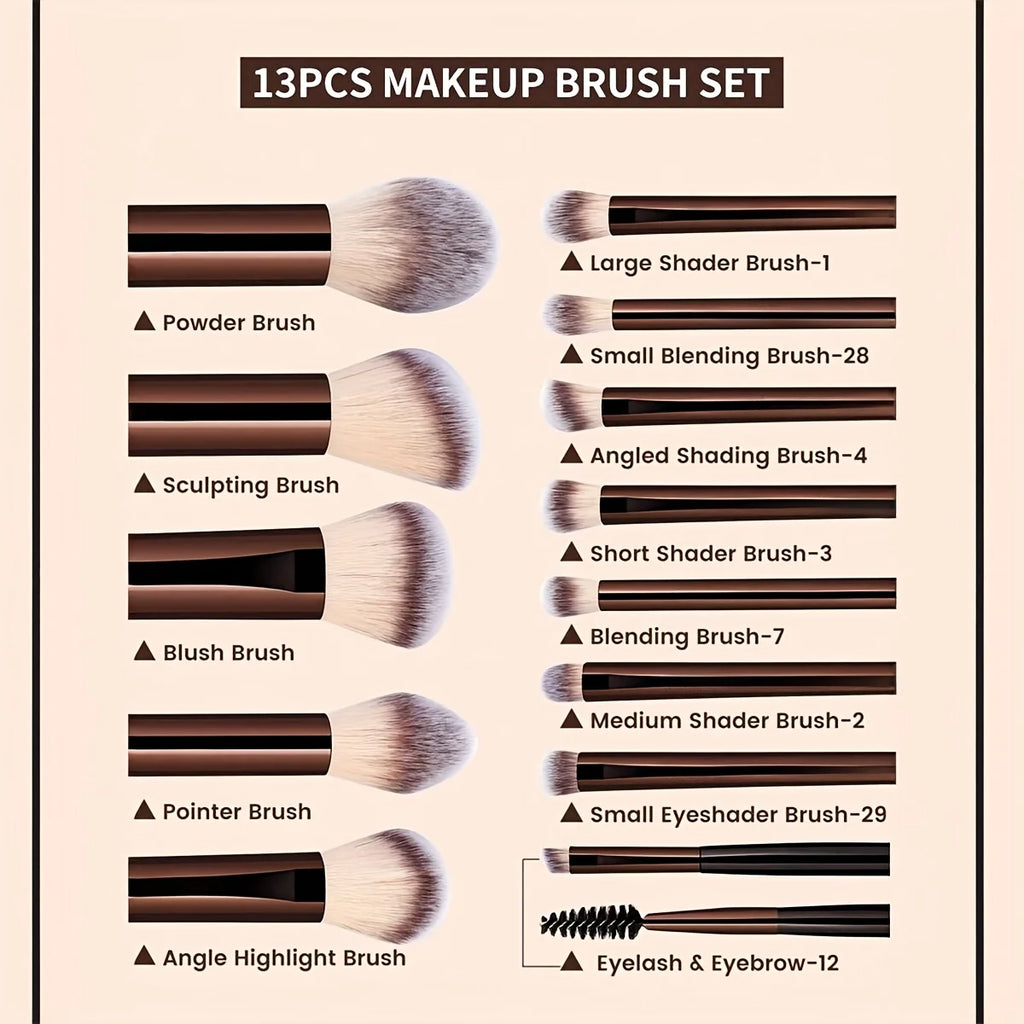 13-Pc Soft Makeup Brush Set | Aluminum Ferrule & Wool Fiber Makeup Brush Set QXL