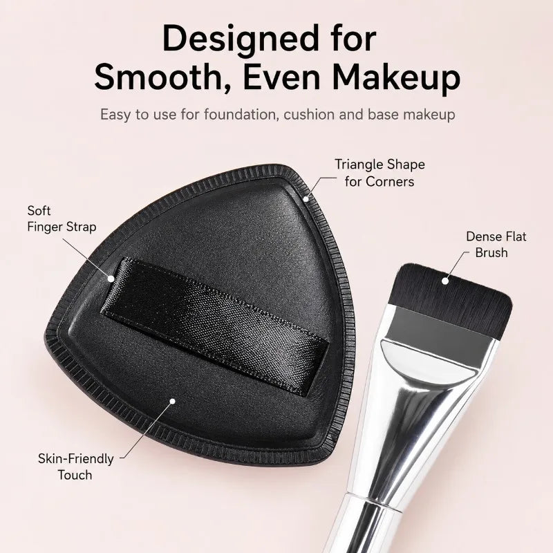 Triangle Makeup Puff & Foundation Brush Set – 3-Piece Makeup Sponge & Brush Set QXL