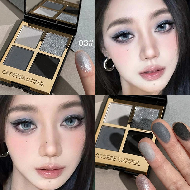 CACE 4-Color Eyeshadow Palette | Matte Glitter Shimmer Pigment Eyeshadow Palette QXL
