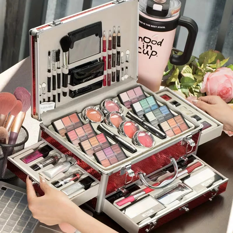 Aluminum Travel Makeup Case – Complete Cosmetic Set Makeup Gift Set QXL