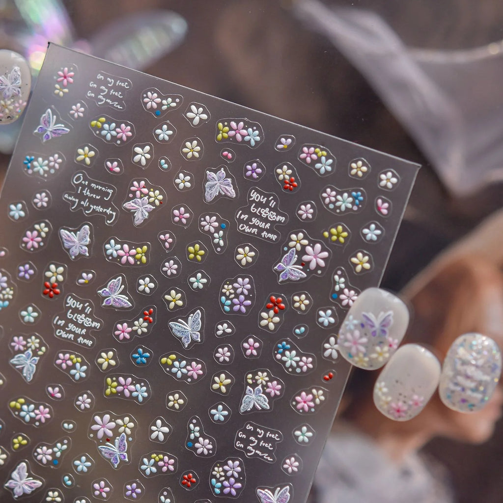 5D Holographic Butterfly Nail Stickers | Spring Floral Decals Nail Art Stickers QXL