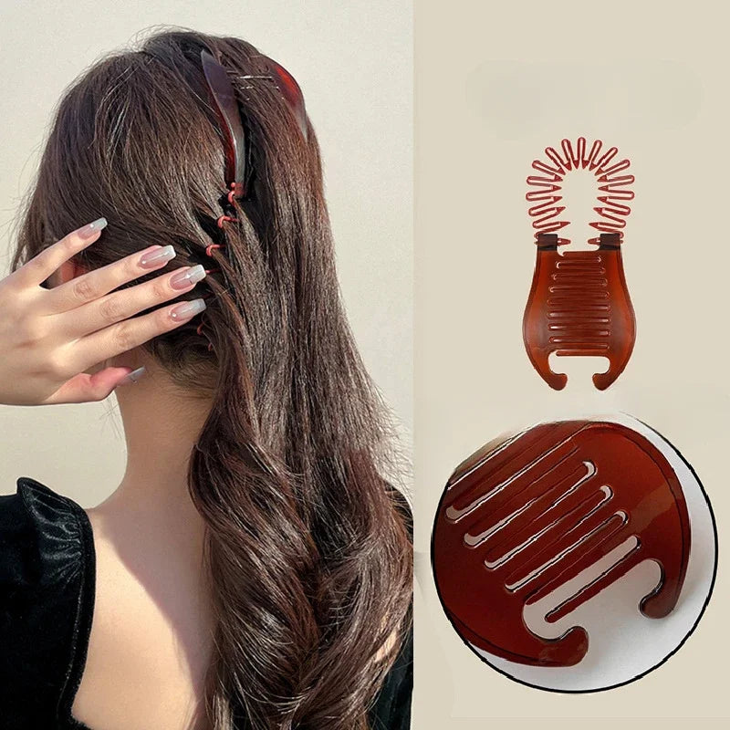 2-in-1 Banana & Fish Clip Beaded Hair Side Comb for Women Hair Clip Set QXL