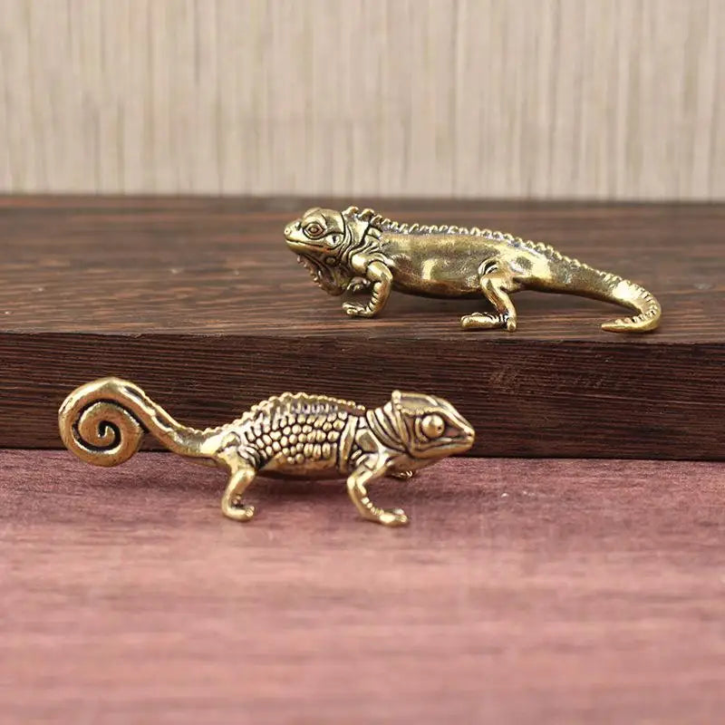 Antique Brass Gecko Figurine | Lucky Lizard Home Decor Ornament Decorative Figurine QXL