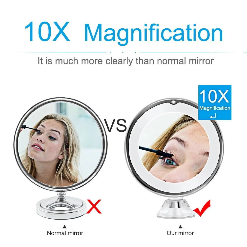 10x Magnifying LED Makeup Mirror | Flexible Suction Mount LED Magnifying Mirror QXL