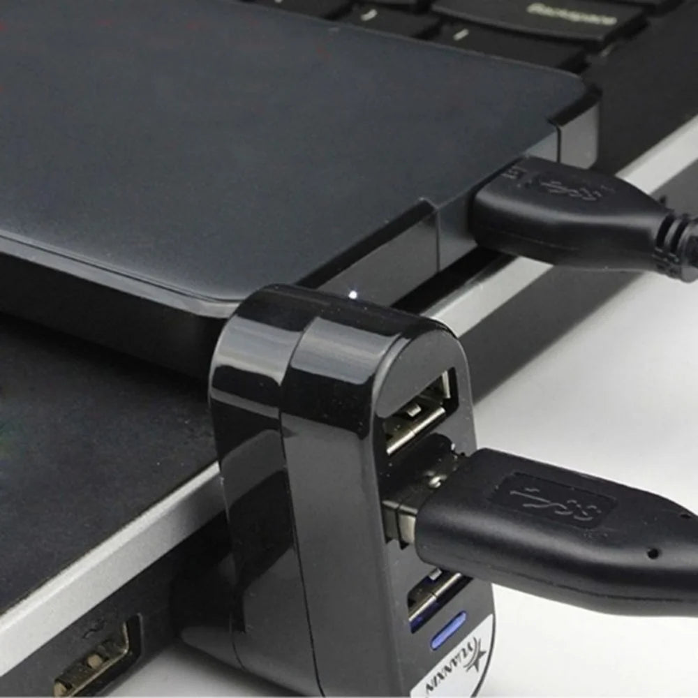 USB 2.0 Hub 3-Port 180° Rotatable Splitter Adapter | Plug & Play USB Hub QXL