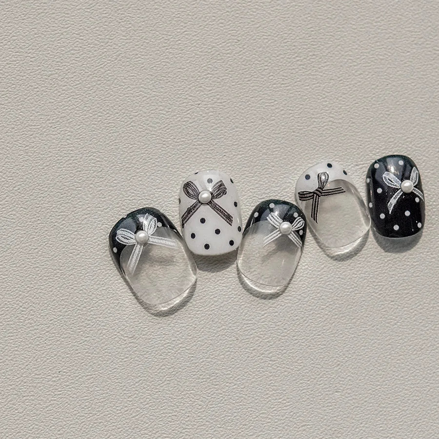5D Kawaii Bow Nail Art Stickers | Pink Black White Ribbon Decals Nail Art Stickers QXL