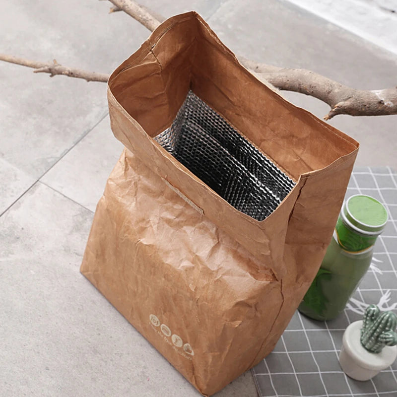 Insulated Kraft Paper Lunch Bag | Magnetic Closure Cooler Sack Insulated Lunch Bag QXL