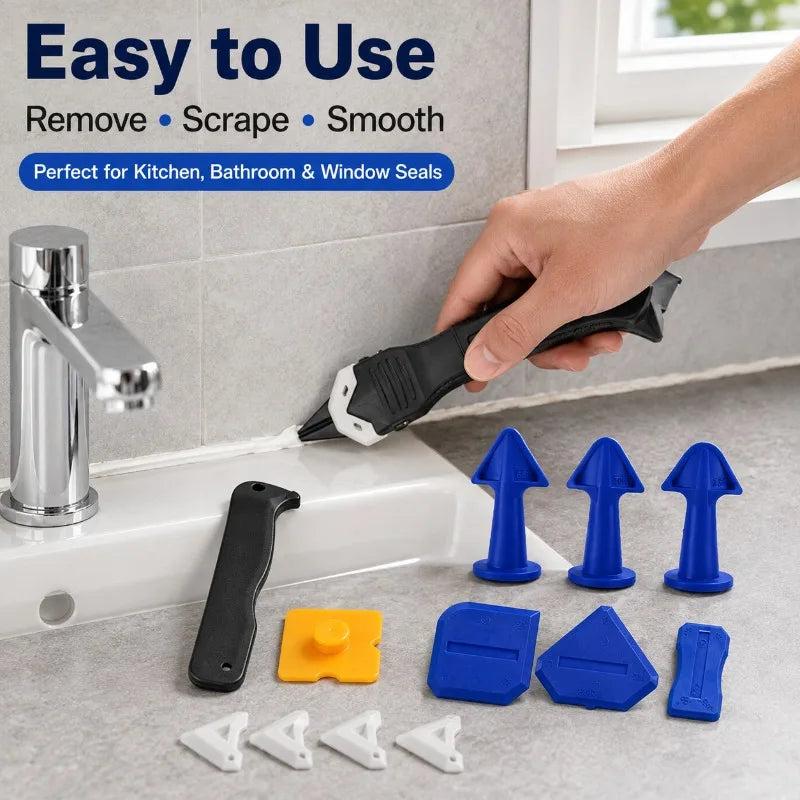 14-Piece Caulking Tool Kit | Sealant Remover & Grout Finisher Caulking Tool Kit QXL