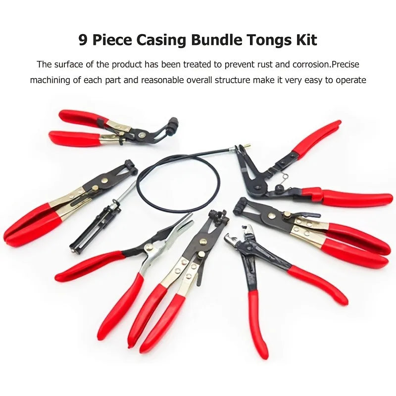 9-Pc Long Handle Hose Clamp Pliers Set | Auto Repair Kit Hose Clamp Pliers Set QXL