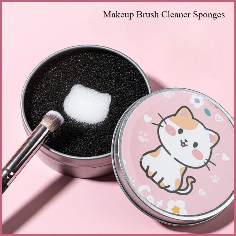 Cartoon Cat Makeup Brush Cleaner Sponge & Portable Case Set Brush Cleaner Set QXL