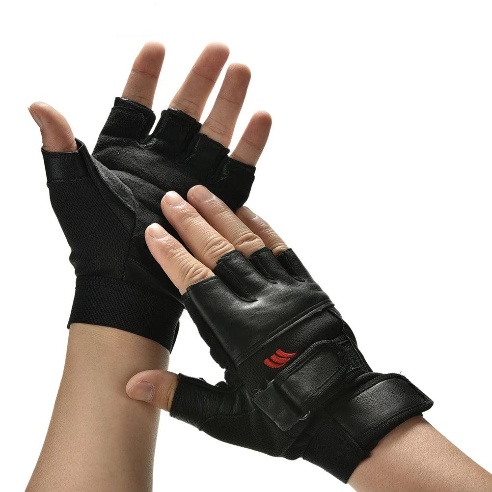Men's PU Leather Weight Lifting Gym Gloves | Wrist Wrap Weight Lifting Gloves QXL
